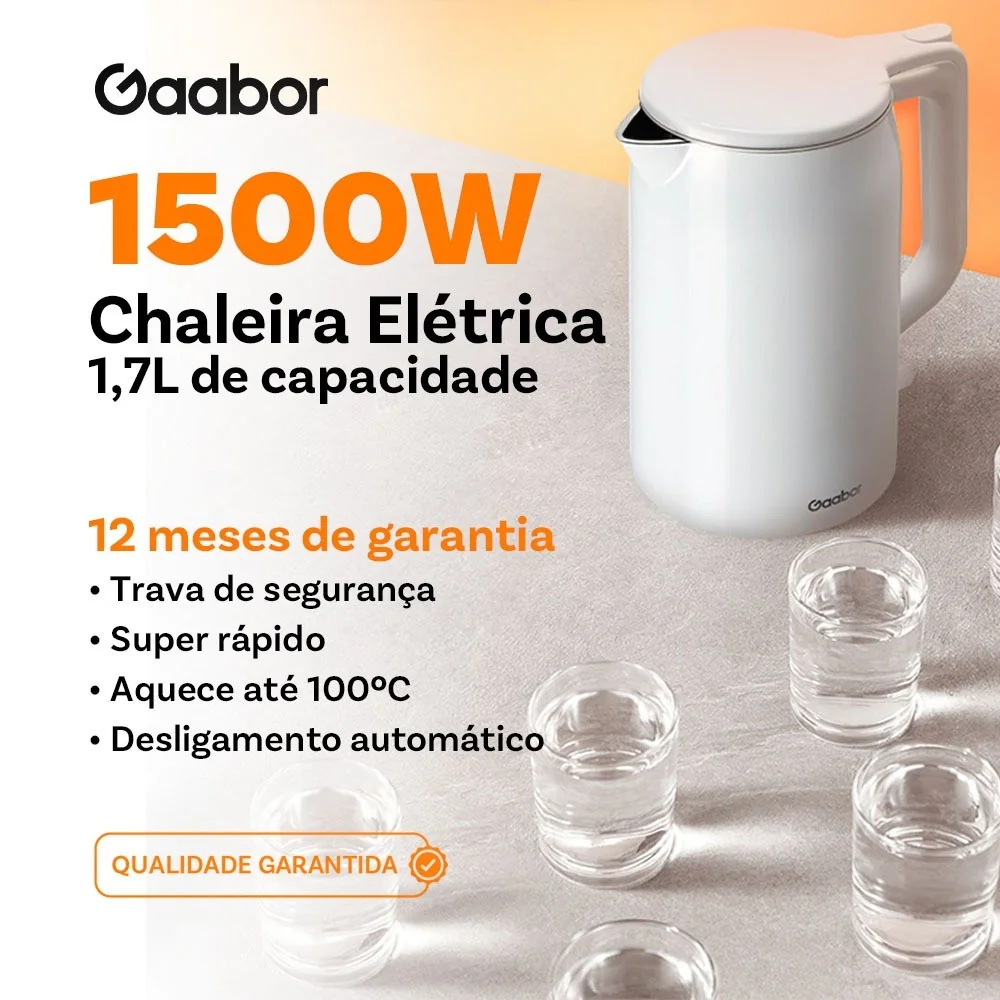 Gaabor Chaleira Branco com Apito 1500W Anticorrosiva e Durável com Controle Preciso de Temperatura EK20M-WH01A