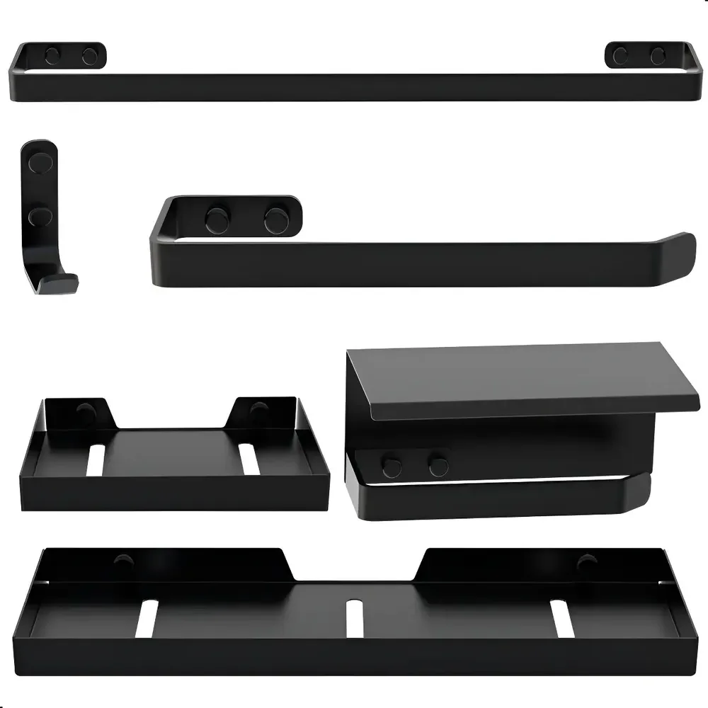 Kit Acessórios Para Banheiro Preto Fosco 6 Peças Cromoshop Cs Max