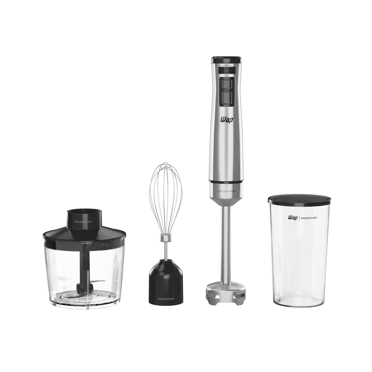 WAP Mixer Elétrico 3 em 1 com Processador, Miniprocessador e Batedor de Clara em Inox Prosdócimo WM1 600W 127V
