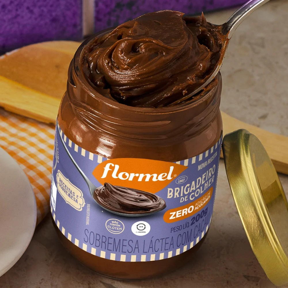 Brigadeiro de Colher Zero Açucar Sem Gluten Chocolate Cremoso Cacau Flormel Vidro 200g