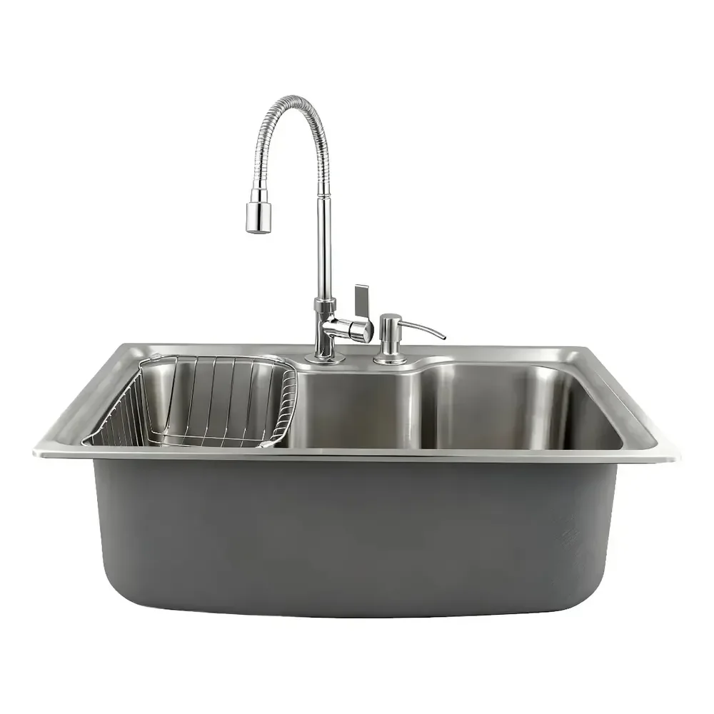 Kit Cuba Gourmet Aço Inox 60x42 + Torneira Flexível Bancada Cor Prateado