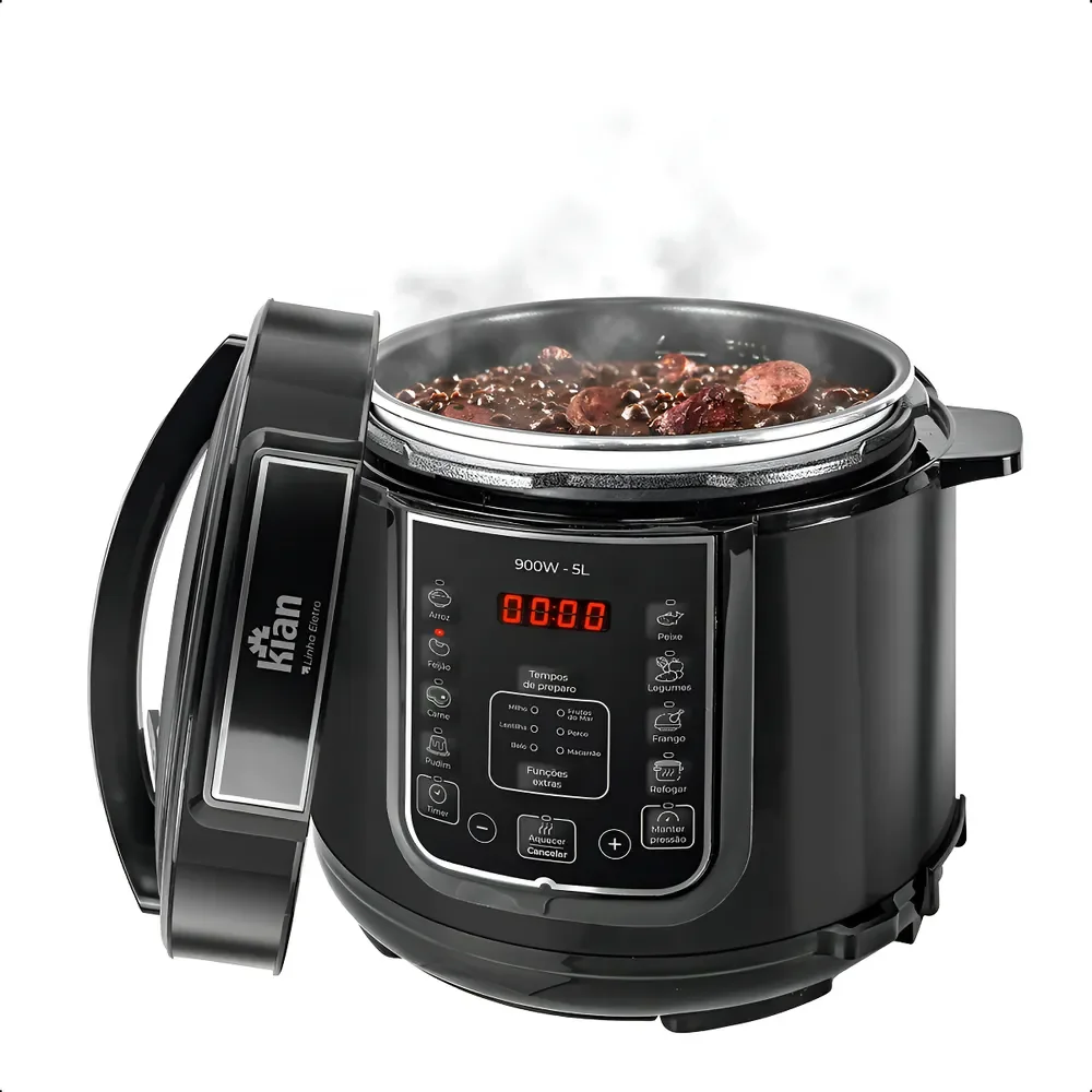 Panela De Pressão Elétrica 5 Litros Aço Inox Preto Multifuncional Kian Ppe 101