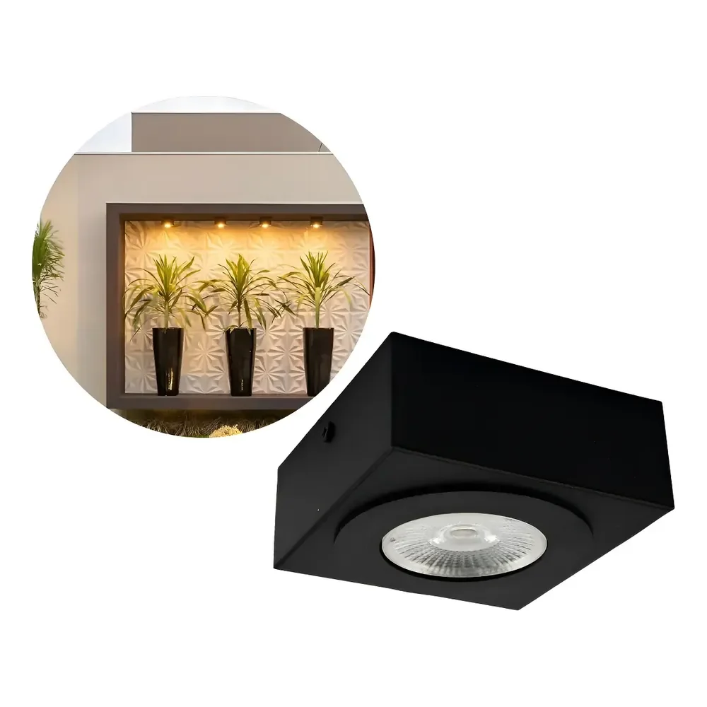 Spot Sobrepor Slim Teto Beiral 5w Preto Externo Interno Estrutura Preto Led Quente 127/220v