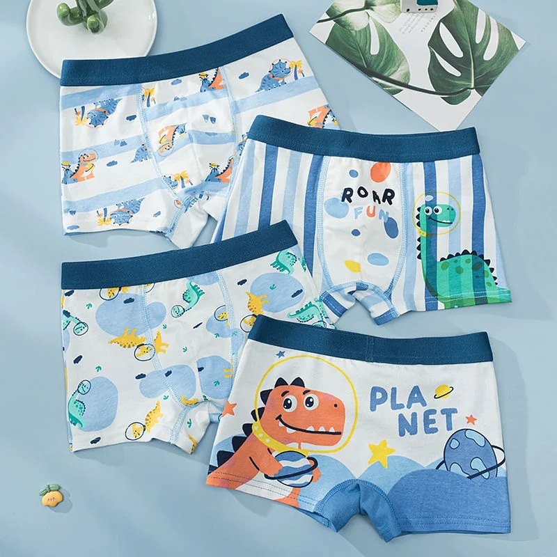 Roupas Íntimas Infantis 4 Peças Cuecas De Boxer Puro Algodão Para Meninos Suaves Confortáveis