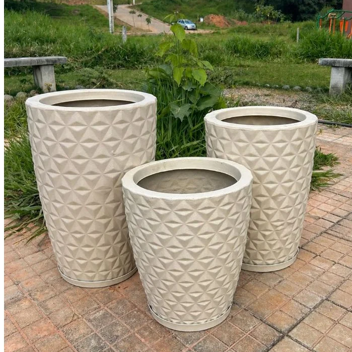 Kit 3 Vasos Para Plantas Polietileno Diamante Coluna Luxo Jardim Varanda  P/M/G