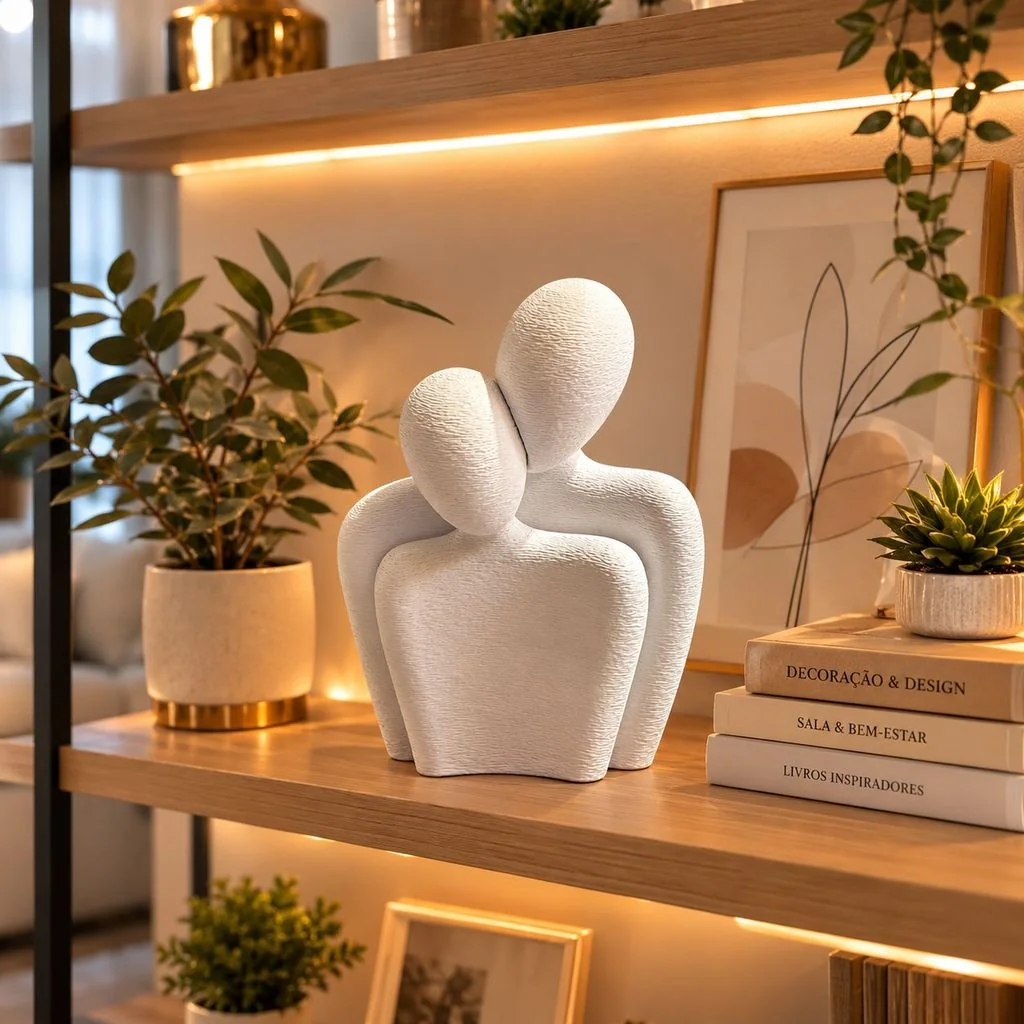 Estátua Escultura Casal Abraço Decoração Moderna  para Sala Quarto Presente romântico para seu Lar.