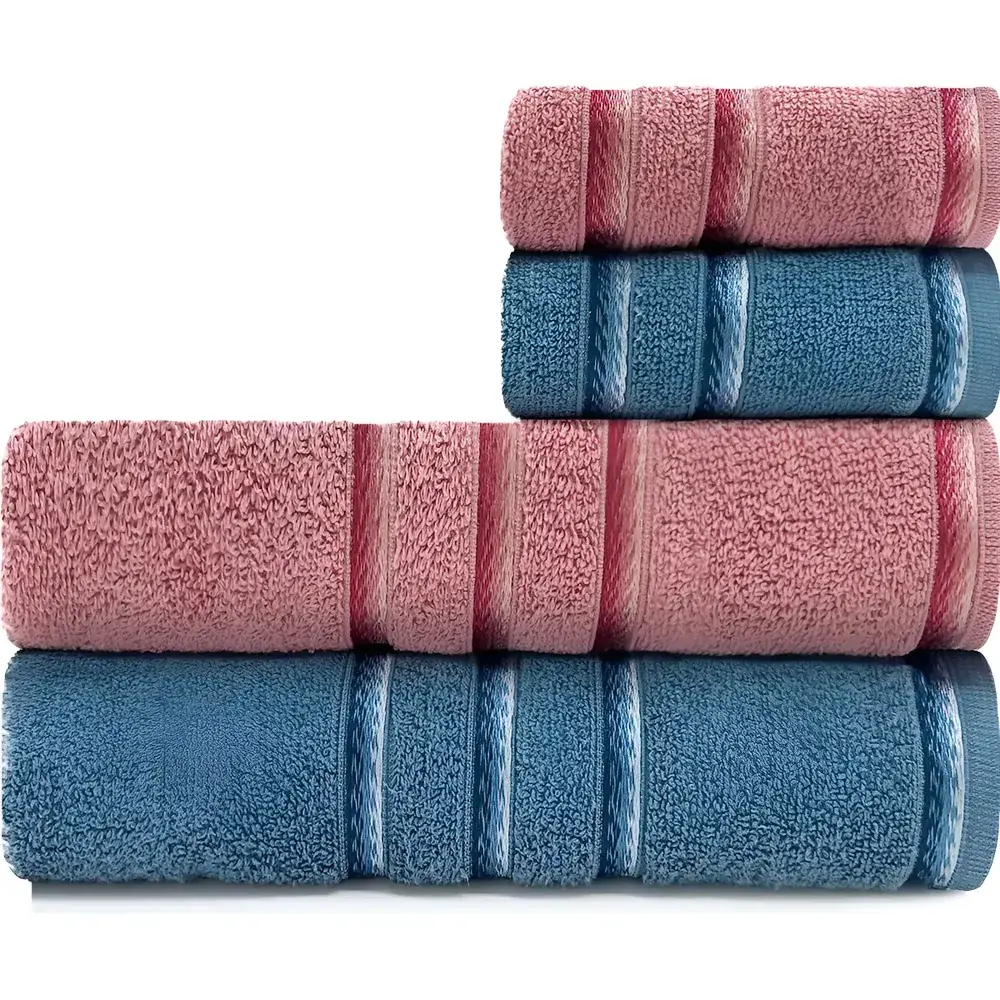 Jogo Toalhas 4 Peças Banhão + Rosto Algodão rosa e azul