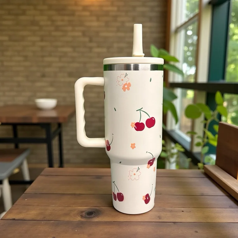 Garrafa copo térmica 1200ml blogueirinho floridas com tampa acrílica E proteção de silicone