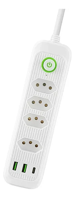 Extensão 5 Tomadas E 2 Usb 1 Pd Led Bivolt Power 110v/220v