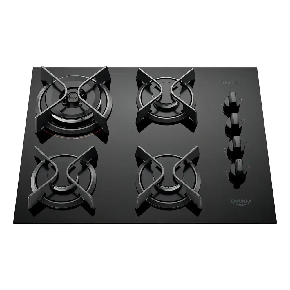 Cooktop 4 Bocas Dako Supreme Com Mesa De Vidro E Tripla Chama Preto Bivolt 127/220v