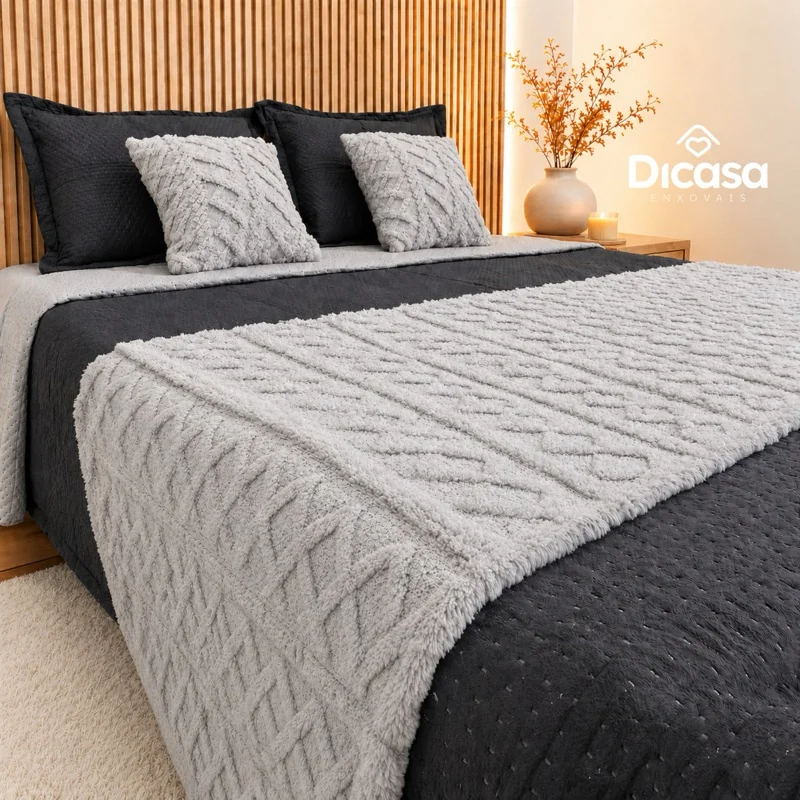 Kit Peseira Para Cama 3 Peças 2 Capas de Almofadas Decorativa Flannel Fofinho Macio Casal Queen King