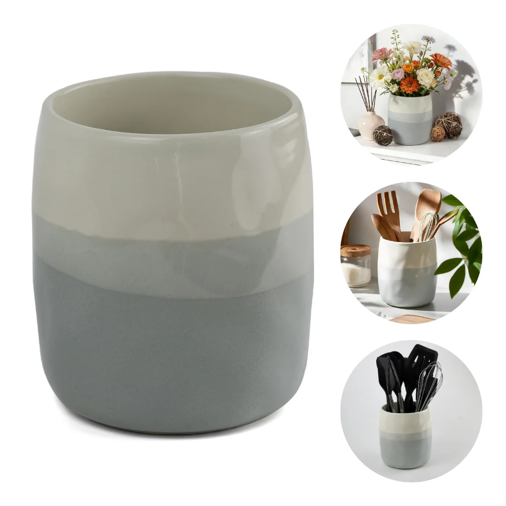 Lumai Vaso Cerâmica Porta Utensílios Cozinha Organizador Bancada Cachepot Flores Stoneware