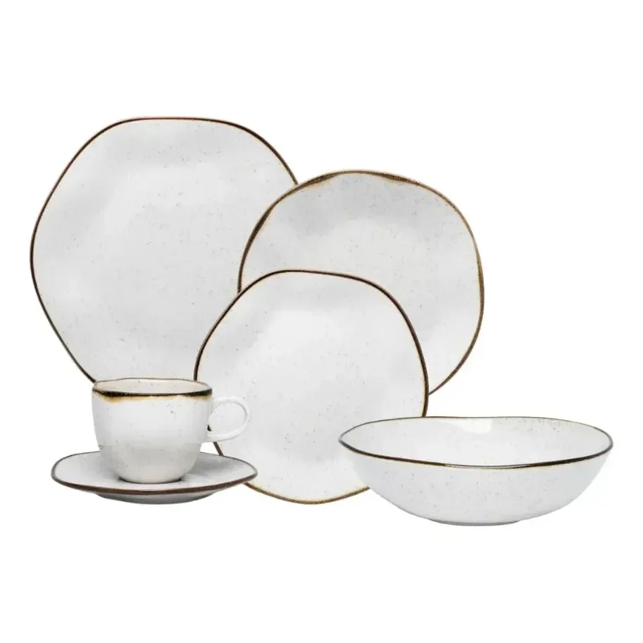 Aparelho De Jantar 30 Peças Ryo Maresia + Saladeira 26cm Off White