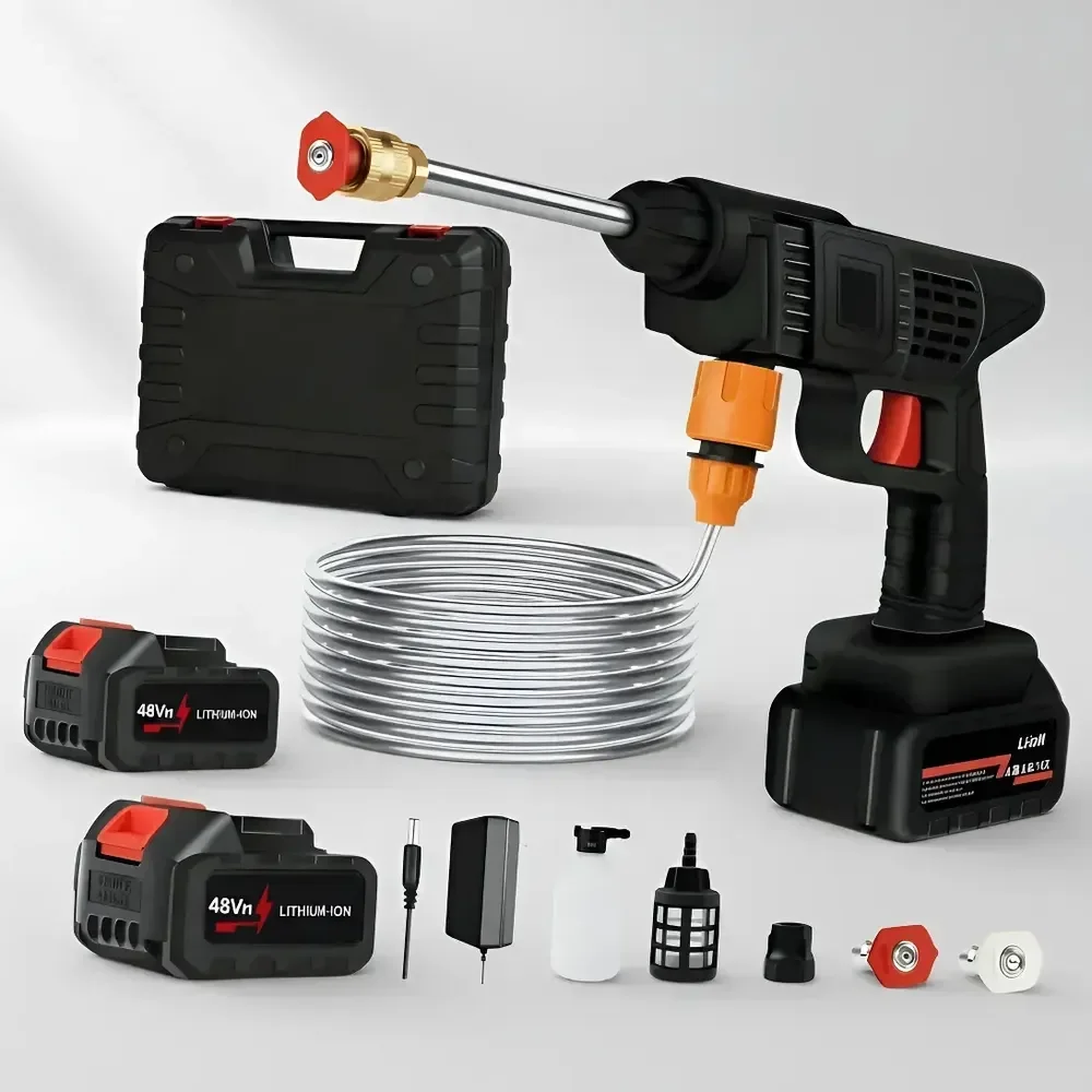 Lava Jato Portátil Alta Pressao Lavadora 2 Baterias + Maleta Preto Recarregavel Elétrica Lavar Carro Profissional Potência Turbo Limpeza Compacta Potente Regulável Lavagem Automotivo Evolufix 48v