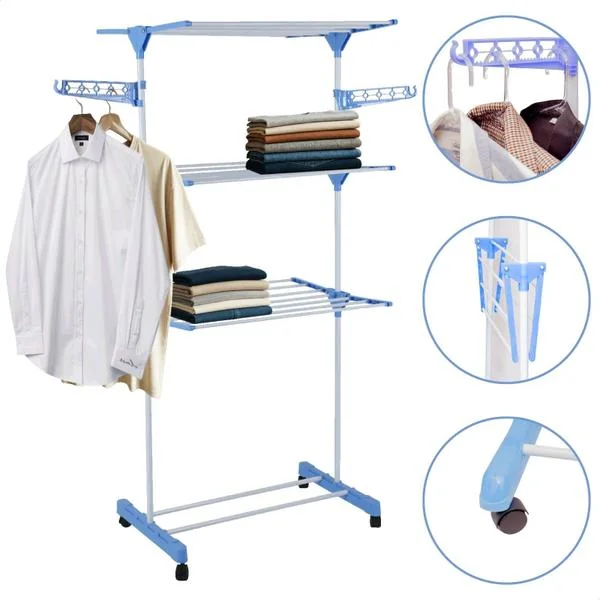 Varal De Chão Vertical Para Roupas 3 Andares Dobrável Portátil Grande