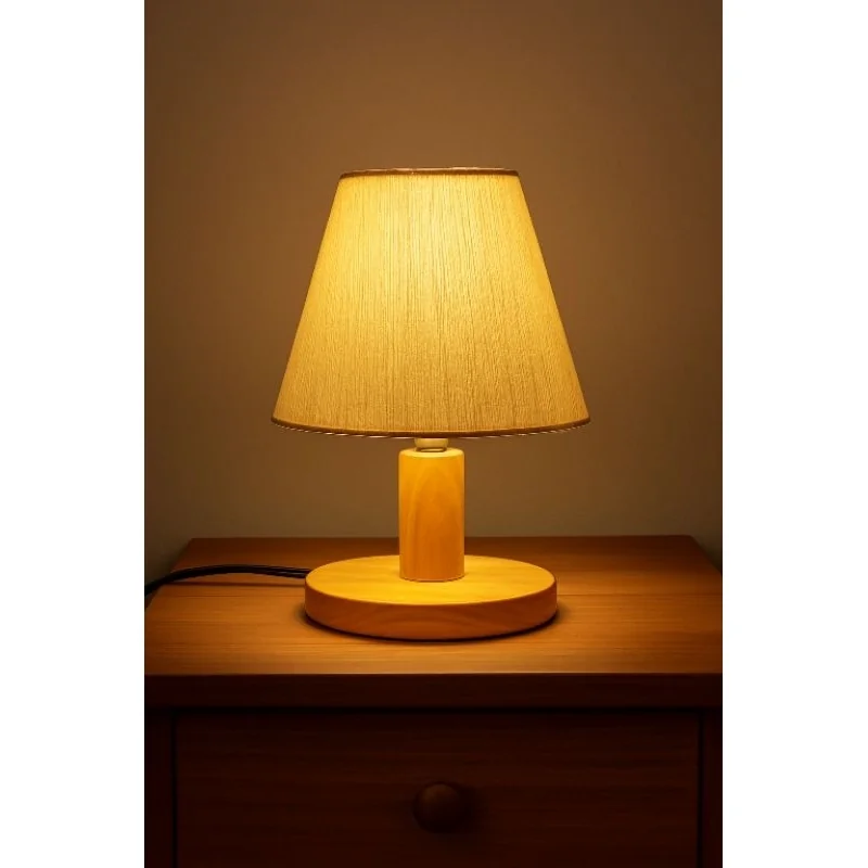 Abajur Luminária base pinus invernizado cúpula tecido linho natural 8x17x13(Acompanha lâmpada de led 3w pequena)
