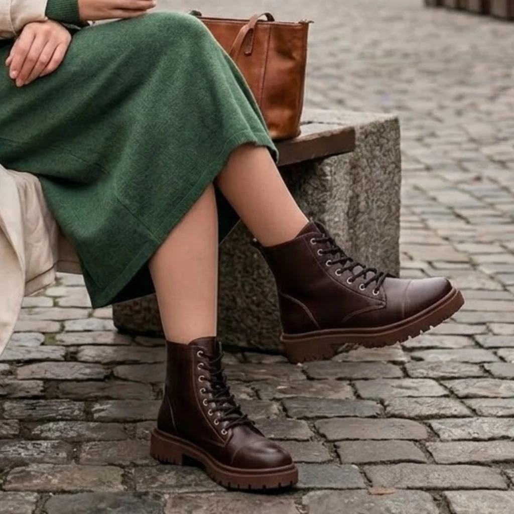 Coturno Militar Feminino Tratorado Plataforma Bota Cano Curto Confortável Macia 5001