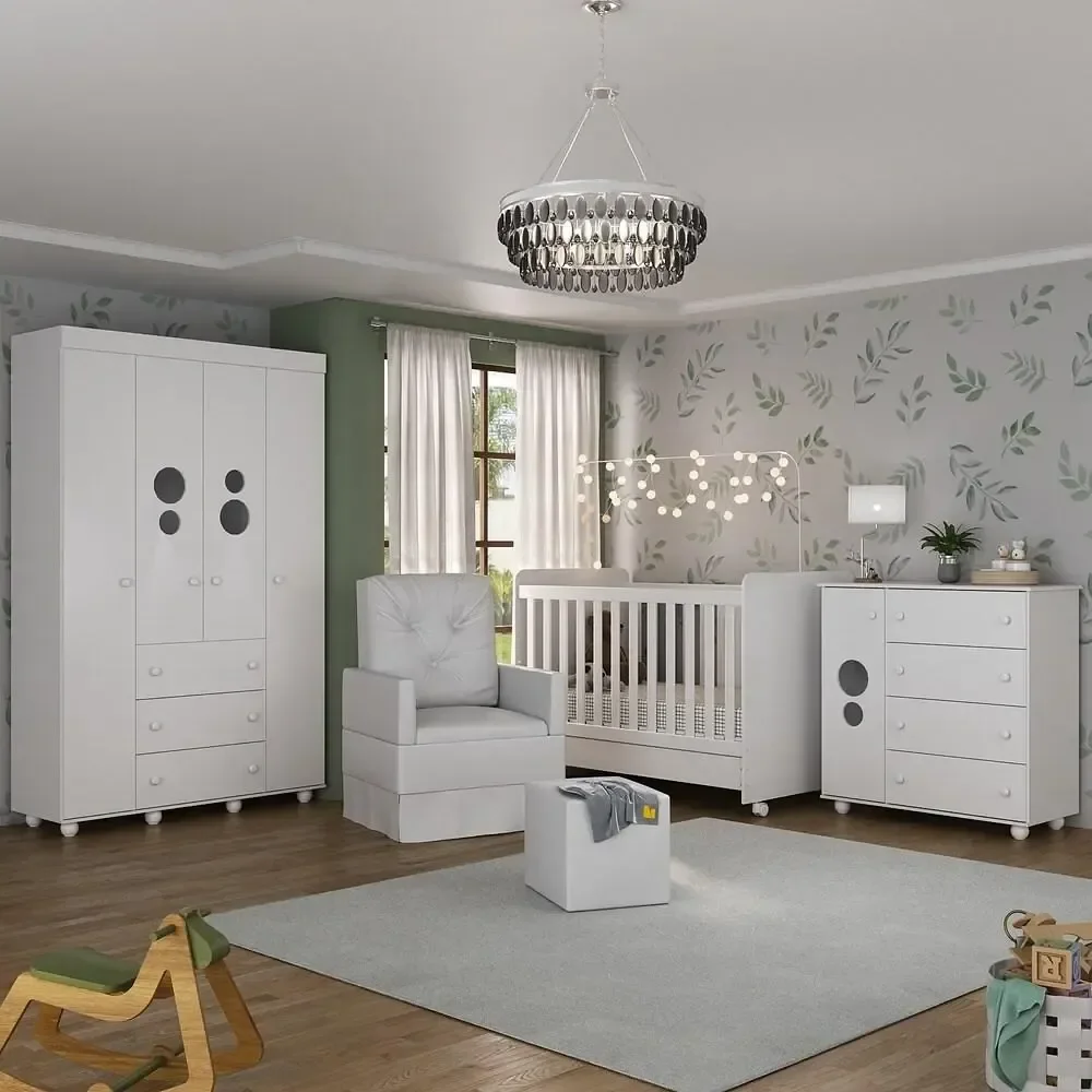 Quarto Completo Com Colchão, Poltrona De Amamentação E Puff Pimpolho Multimóveis Mp4109 Cor Branco
