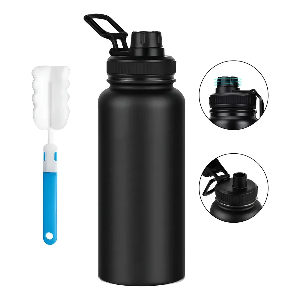 Garrafa Térmica 1200ml Isolada A Vácuo Água Gelada Esporte Preto