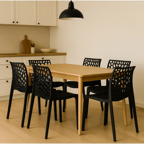 Kit 4 Cadeiras Gruvyer Preta Plástica Empilhável para Sala Cozinha Varanda – Design Moderno