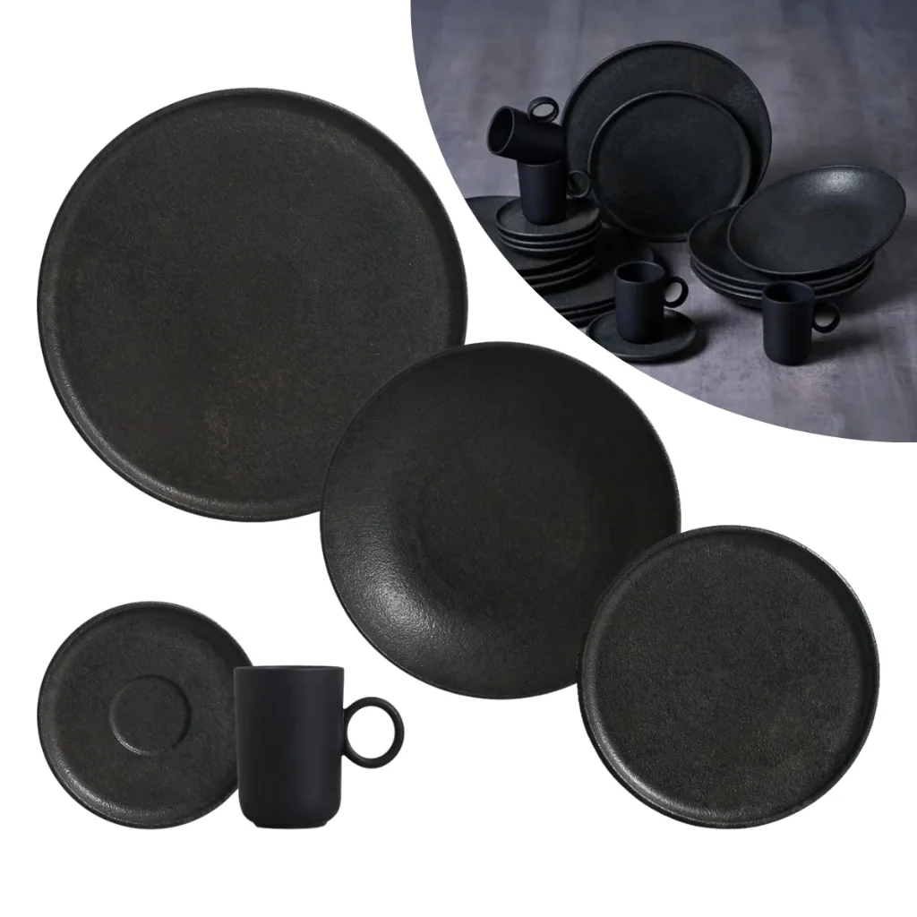 Kit Conjunto Aparelho de Jantar 20 Peças Daily Intense Preto Cerâmica Jogo Cozinha Restaurante Buffet