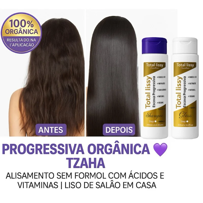 Progressiva orgânica Alisamento e hidratação profissional em casa  Tzaha professional