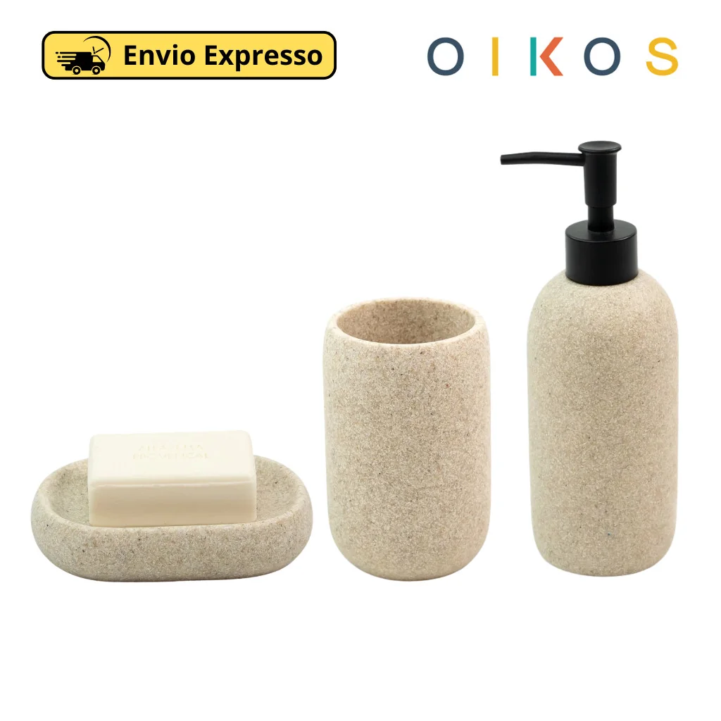 Kit De Banheiro e Lavabo Em Resina Saboneteira Porta Sabonete Líquido Porta Objetos - Oikos