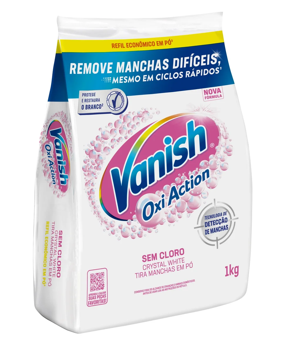 Tira Manchas Vanish em Pó Crystal White Oxi Action para roupas brancas Refil Econômico 1kg