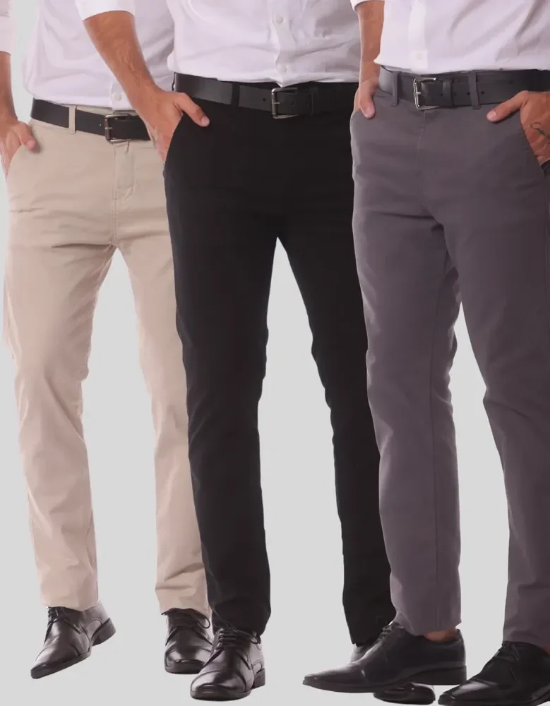 Kit 3 Calça Masculina Sarja Slim Alfaitaria Esporte Fino Preto-bege-chumbo 36