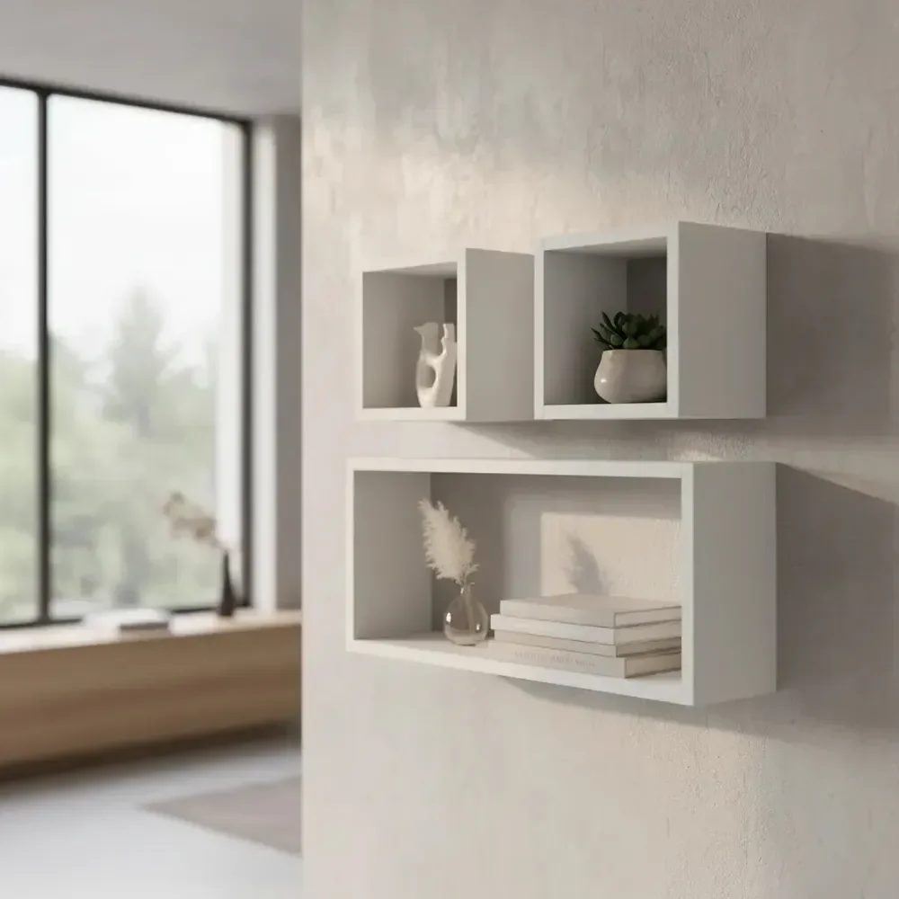 Nicho Mdf Branco 50x25 E 20x20 - Kit 3 Prateleiras Decorativas De Parede Organize Decore Sala, Quarto E Cozinha Com Estilo