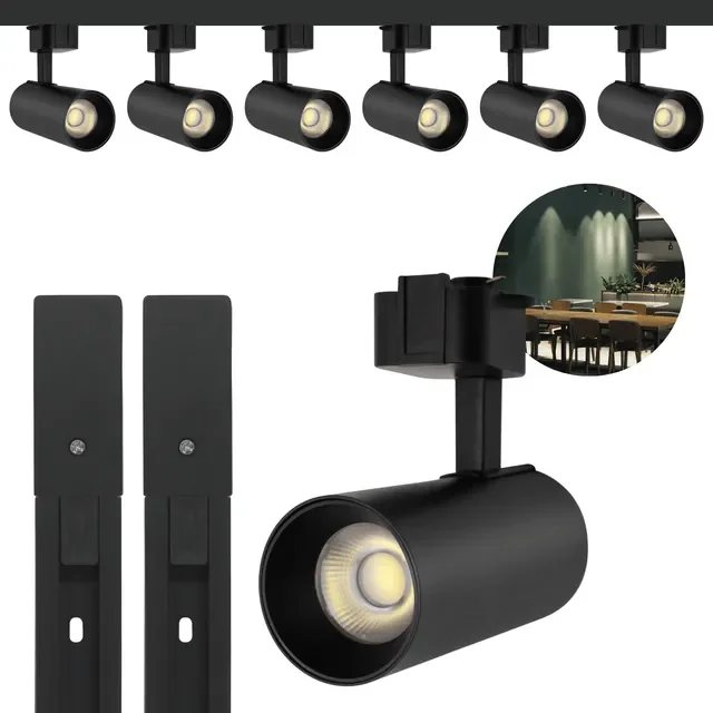 Kit Trilho Eletrificado 2 Metros + 6 Spots Led Preto 15w