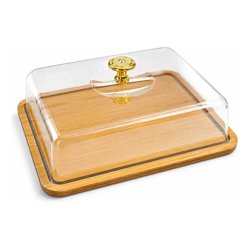 Bandeja Porta Frios Mdf Com Tampa Acrílica Mesa Posta Palha