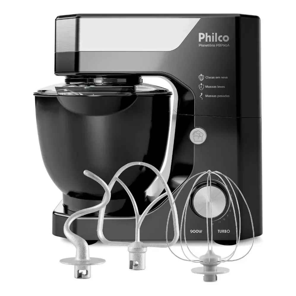 Batedeira Planetária Philco 900w 5l Preta 12 Velocidades Turbo Pbp90a Preto 220v 60