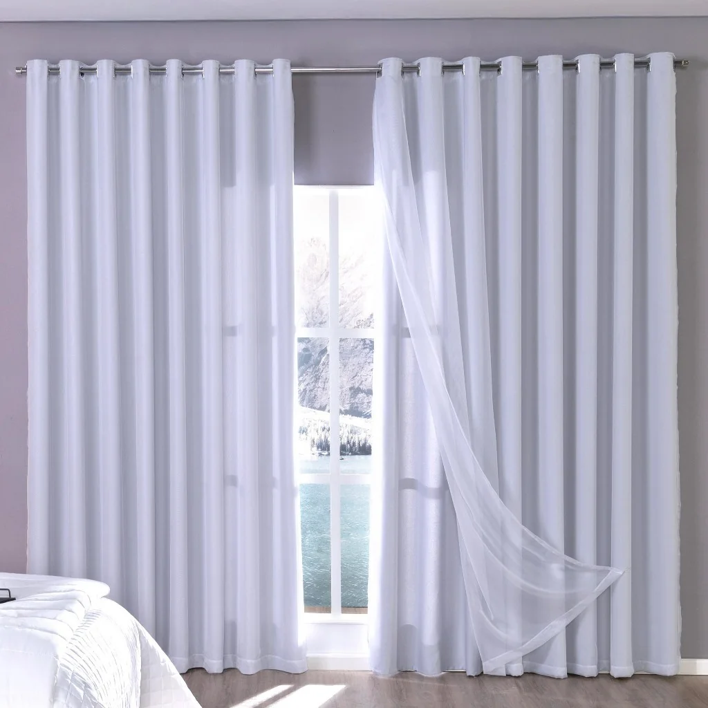 Cortina Blackout com Voil 4m x 2,70m p/ Varão Corta Luz Sala Quarto