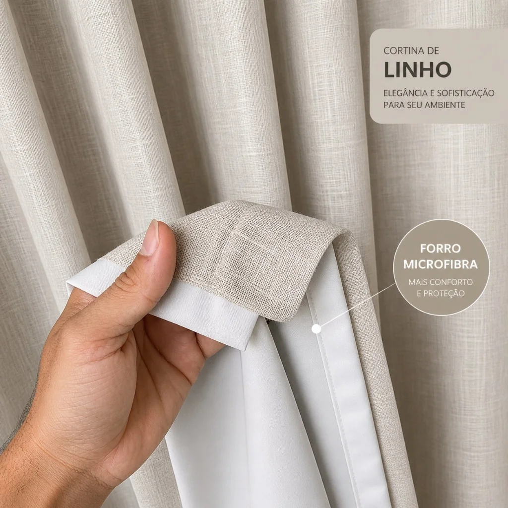 Cortina Sala e Quarto Linho com Forro Microfibra Premium de Luxo