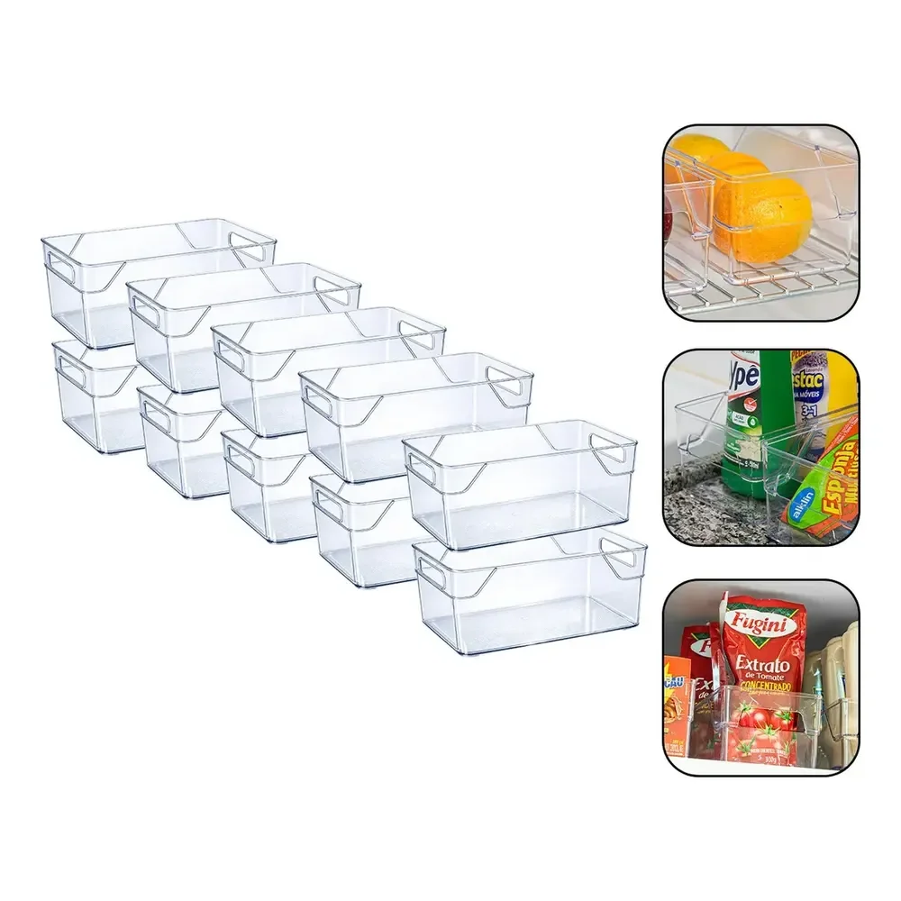Kit 10 Organizadores Multiuso Para Geladeira, Cozinha E Despensa Em Acrílico Transparente