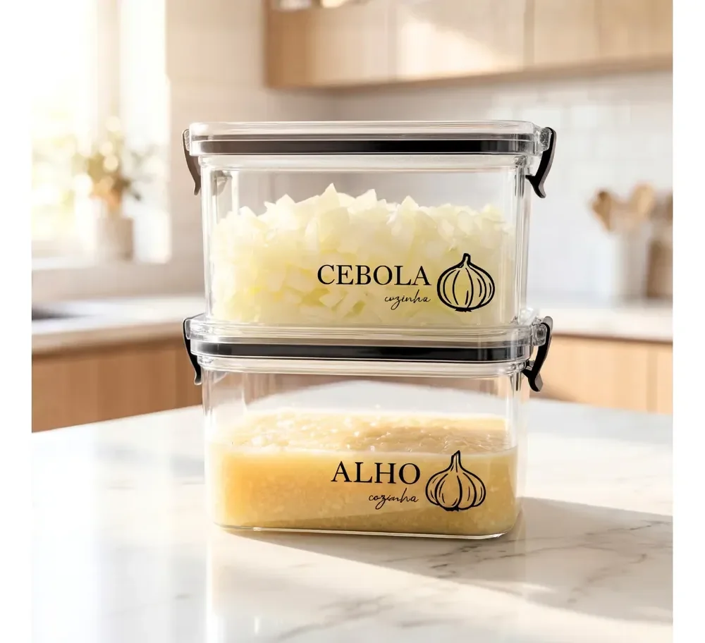 Kit 2 Potes Herméticos Porta Alho E Porta Cebola 460ml Kit Alho E Cebola