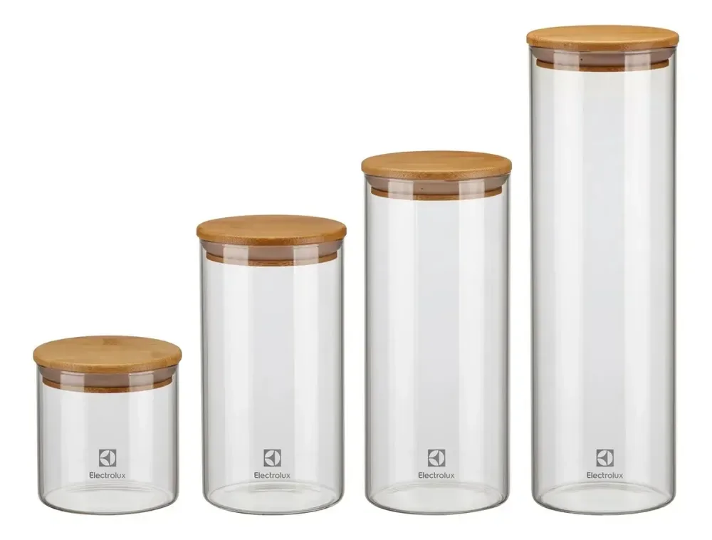 Electrolux Kit 4 Potes Herméticos de Vidro e Tampa Bambu com Vedação, Porta Mantimentos e Alimentos