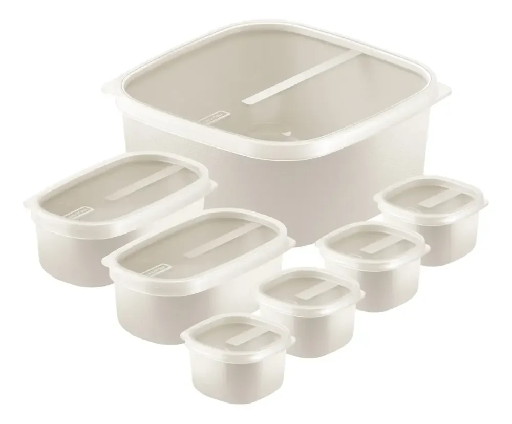 Kit Pote Hermético Tramontina 7 Plástico Bpa Free Cor Bege