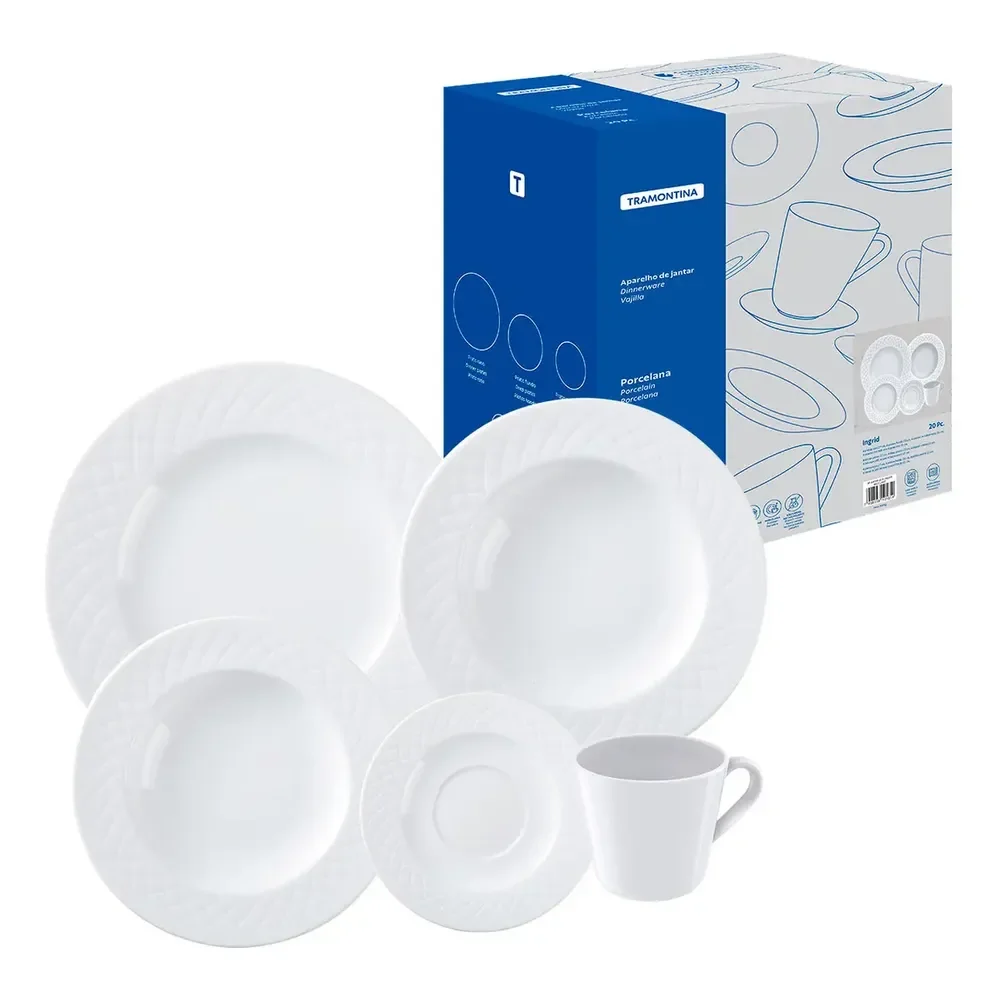 Aparelho de Jantar Ingrid em Porcelana 20 Peças Cor Branco Tramontina