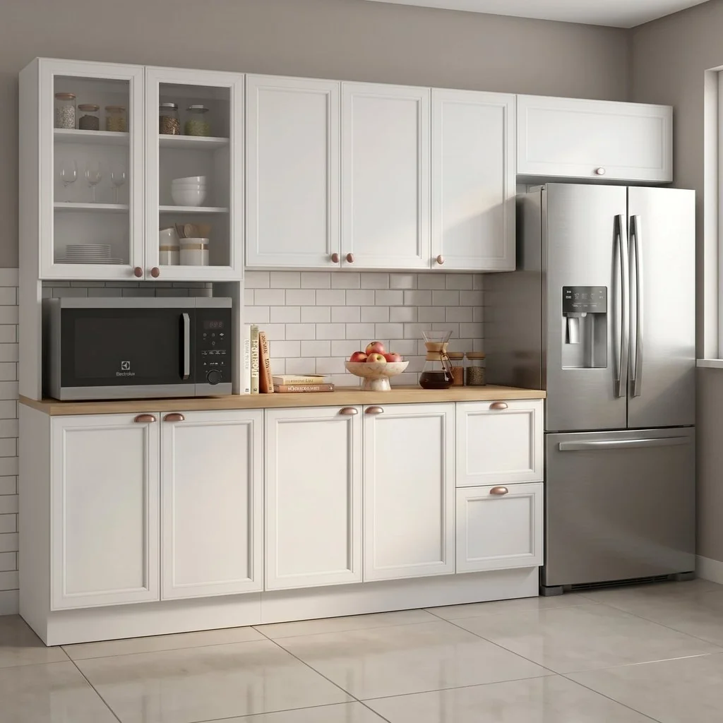 Cozinha Completa Modulada Americana 4 Peças com Paneleiro Torre Quente e Balcão com Tampo Unna Yesca Branco