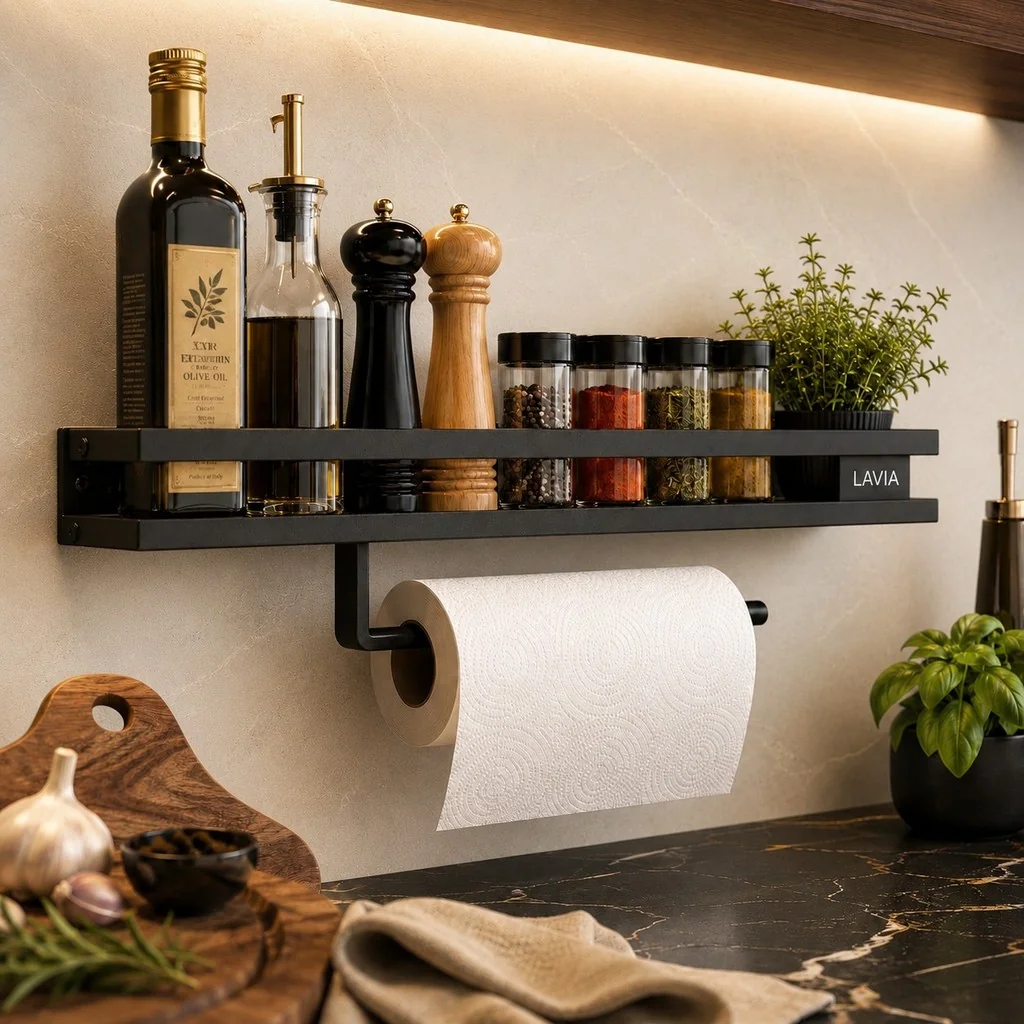 Prateleira De Utensílios Para Cozinha Temperos 50cm Preto Fosco