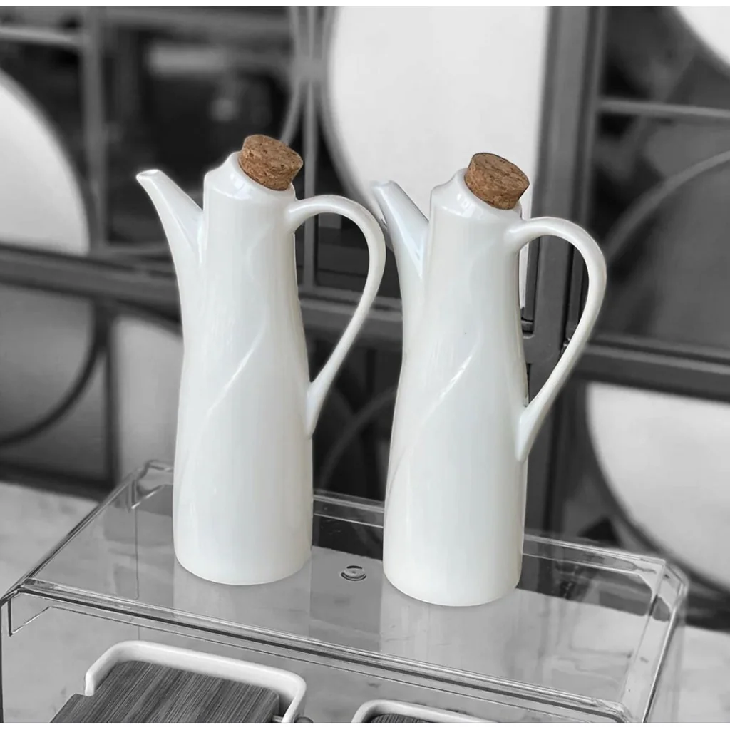 Conjunto Azeiteiro e Vinagreiro Porcelana Linha Oasis 2 Peças