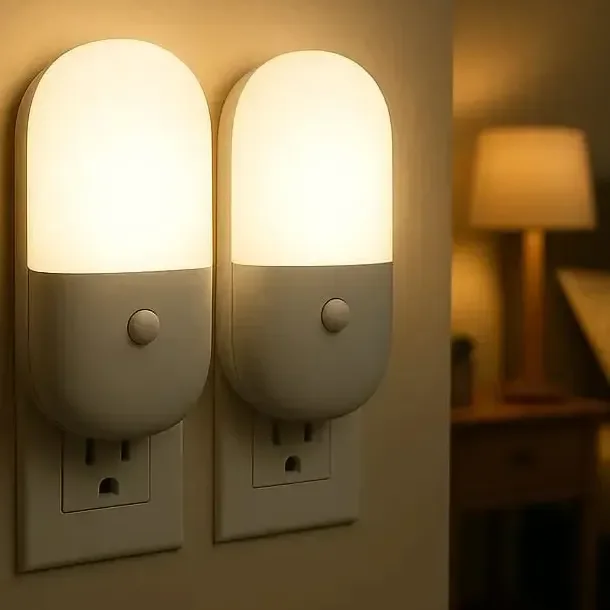 Kit 2 Luminárias Tomada Mini Abajur Infantil Led Luz Noturna Quarto Bebê Decoração Econômica Compacta Segurança Corredor Presente Criativo Iluminação Automática Moderna Charmosa Branco