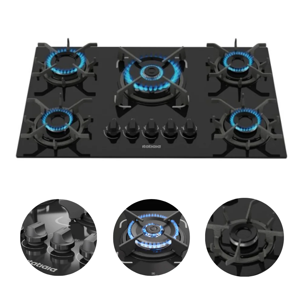 Fogão Cooktop 5 Bocas Tripla Chama Itatiaia  Trempe Ferro Fundido Itacook Premium