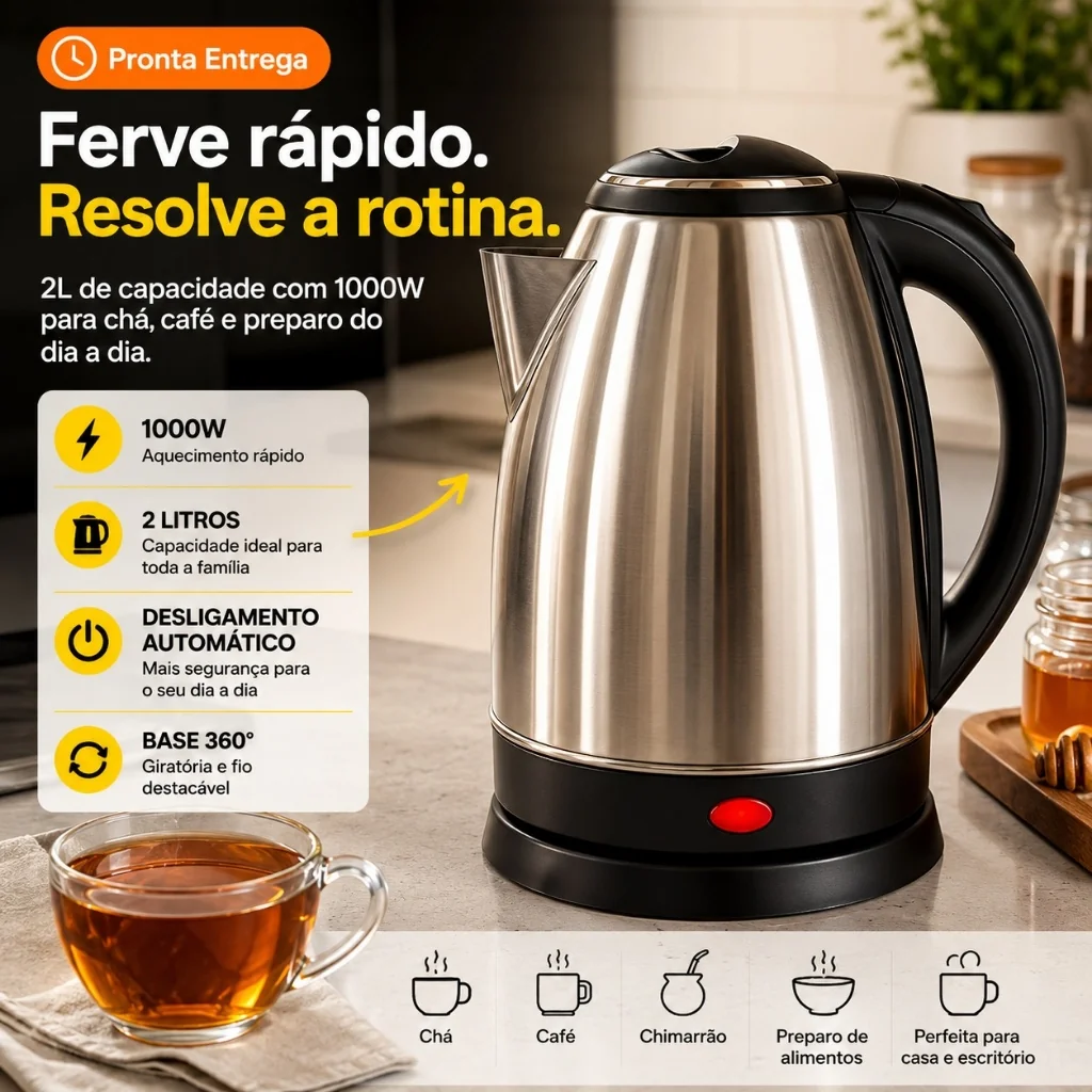 Chaleira Elétrica 2 Litros Inox Desligamento Automatico Inox 127V
