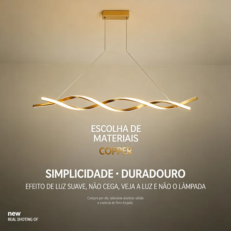 Luminária suspensa LED moderna em espiral dupla para decoração de sala de estar e quarto 3 Cores(110V-220V)