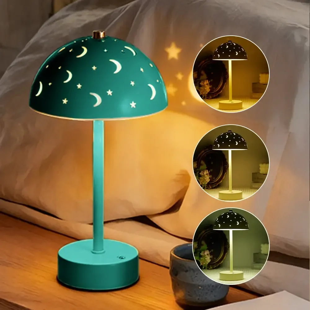 Luminária Mesa Abajur Cogumelo Led Dimerizável Sem Fio Recarregável Verde Yesop 6v