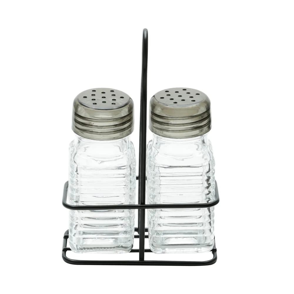 LYOR - Conjunto Saleiro e Pimenteiro de Vidro com Suporte de Metal Preto 70ml