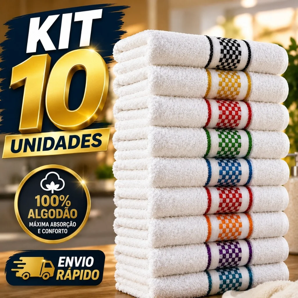 Kit 10 Pano De Copa Atoalhado Luma Xadrez Jacquard 45x70cm Sortidos